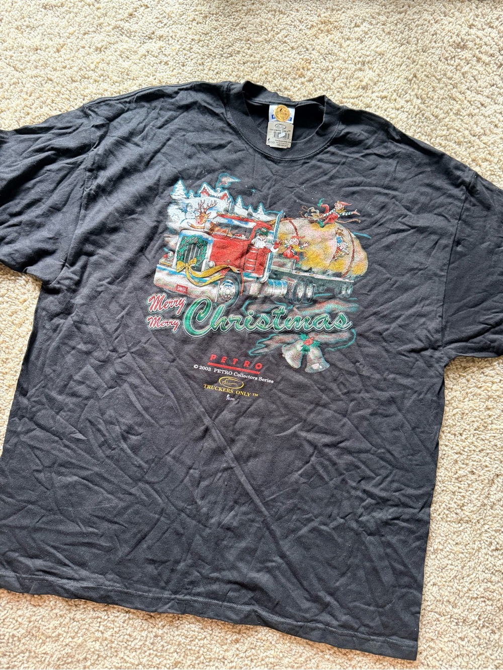 NOS 2003 PETRO Truckers Only Merry Christmas Semi Truck T-Shirt XL Black VTG